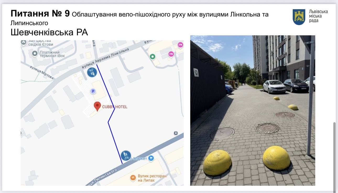 Слайд зі схемою ліворуч і знімком локації праворуч